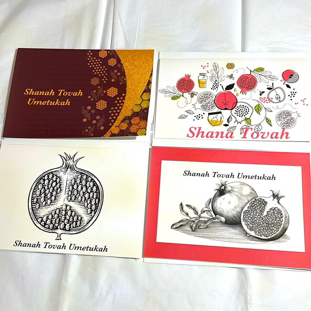 Set of 4 Rosh Hashanah greeting cards Jewish new year